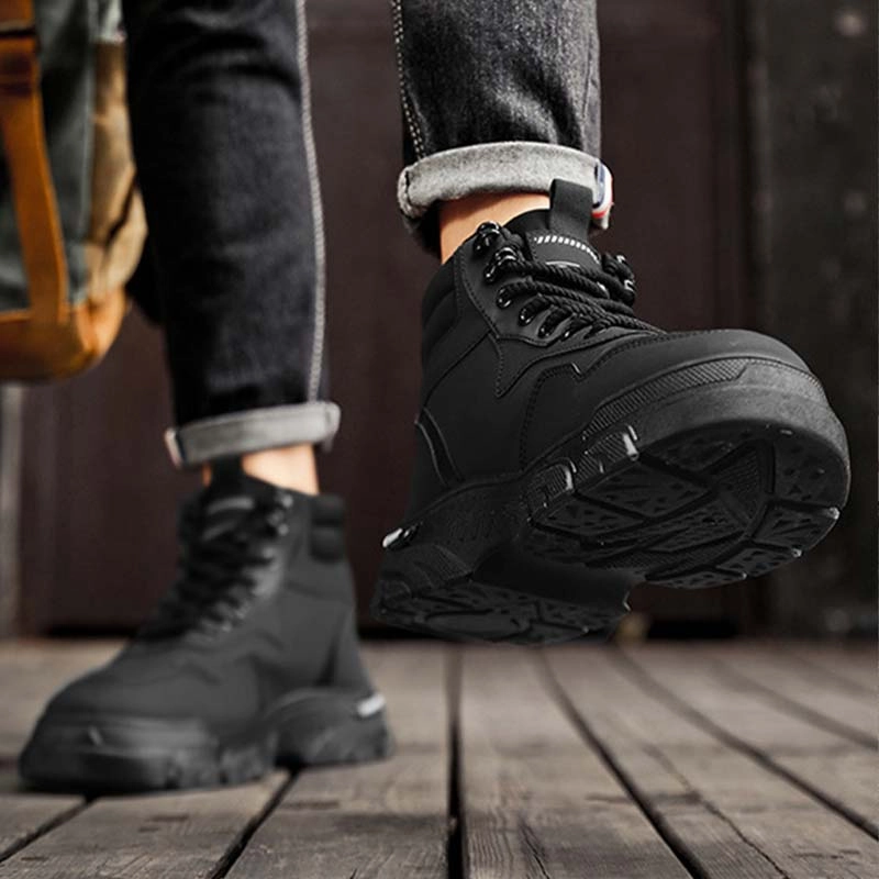 Mens Trendy Breathable Non-Slip Faux Leather Boots Upper Casual Shoes