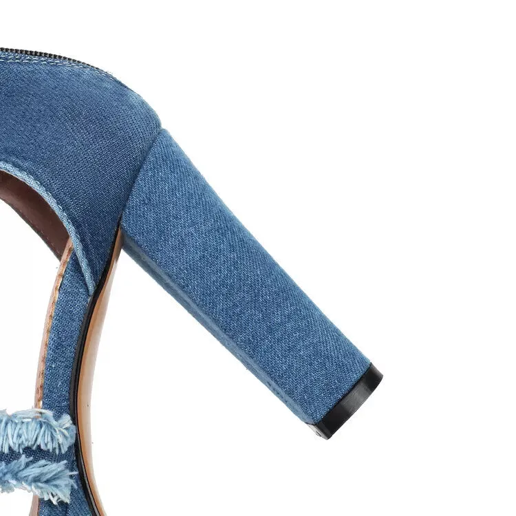 Sandals Bed Stu Women's Fashion Denim Cutout Frayed Platform Block Heel Gladiator Sandal Shoes