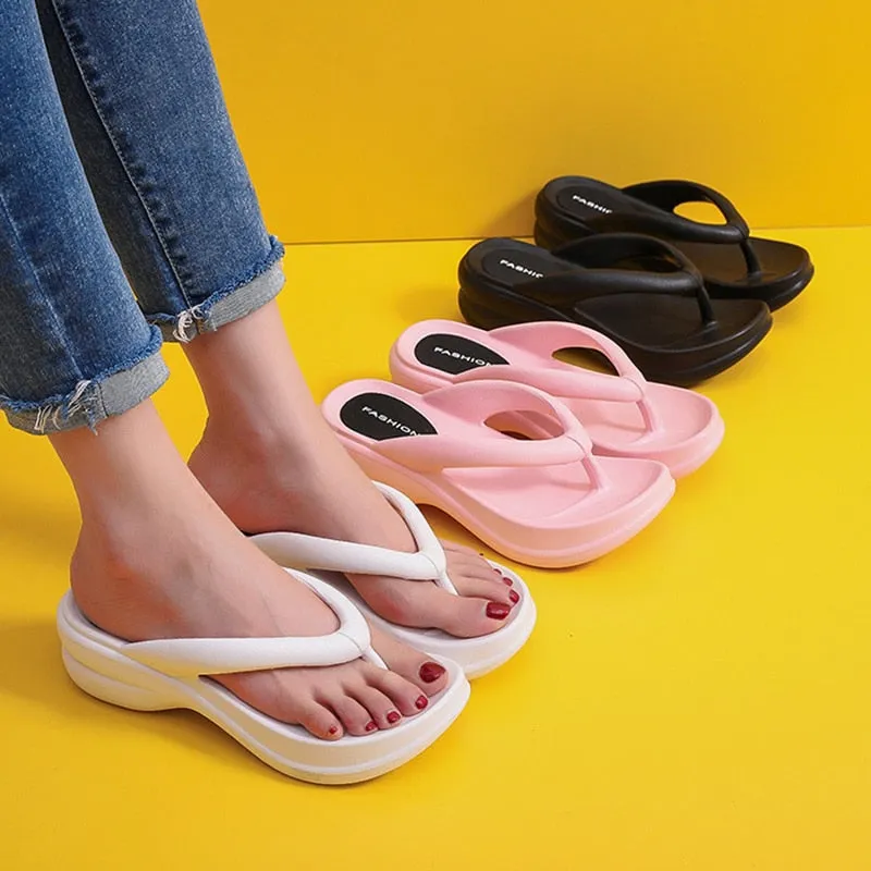 Beach Flip Flops for Wedges Heels Clip Toe Cloud Slippers Flip Flops Bad