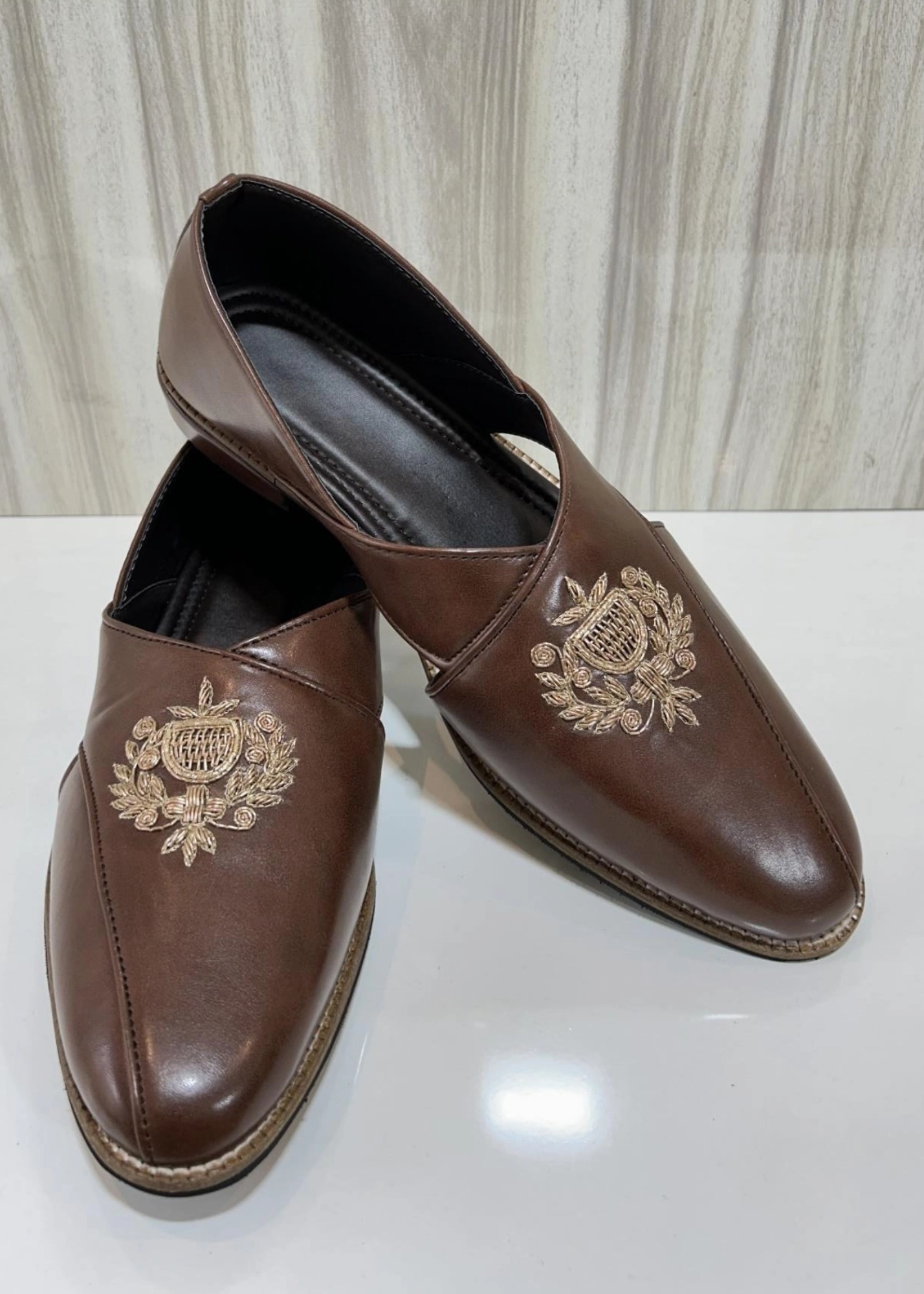 Italian Penny Loafers BROWN HAND EMBROIDERY SHOES FOR MEN