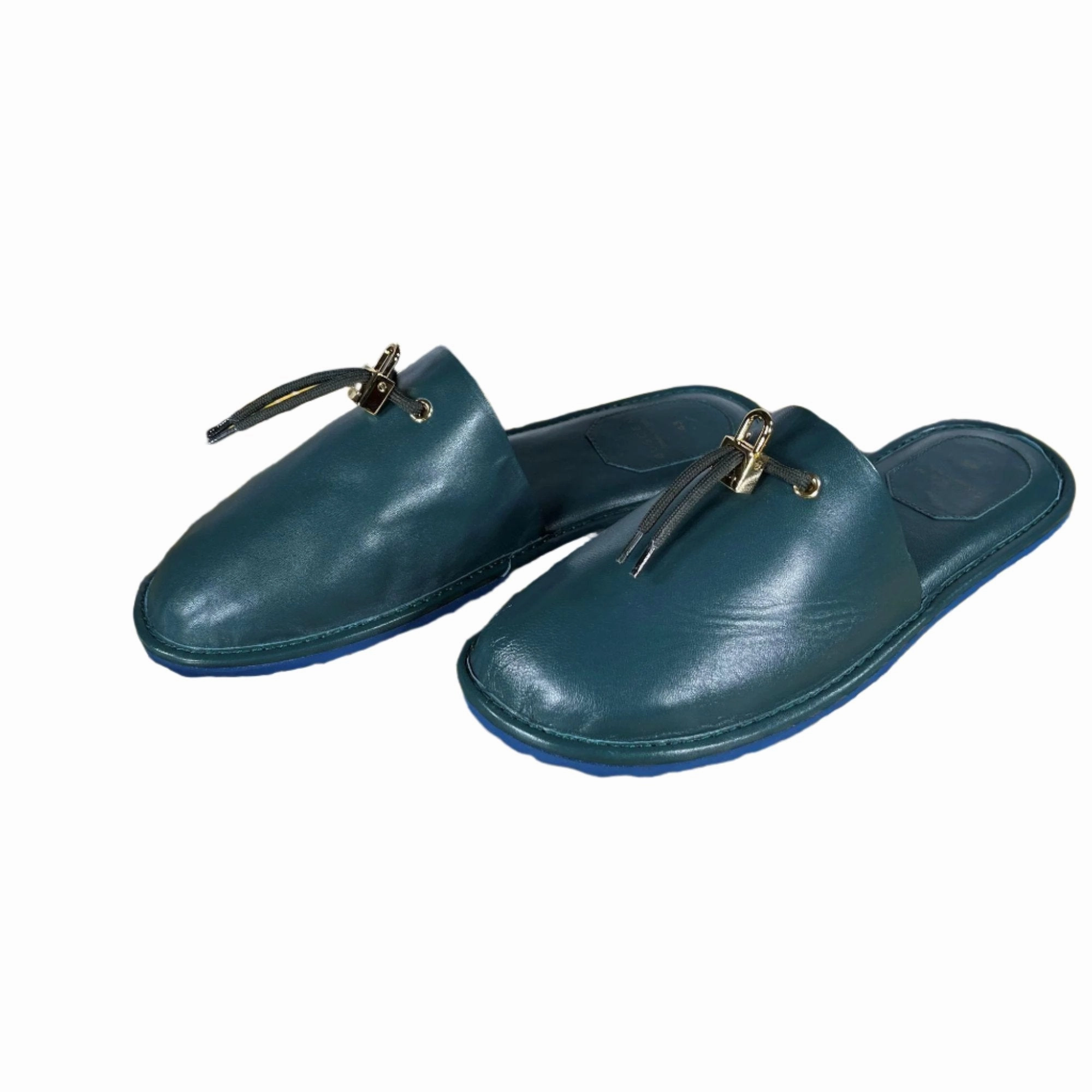 Grey Slippers Buscemi Greenwich Petrol Leather Slippers