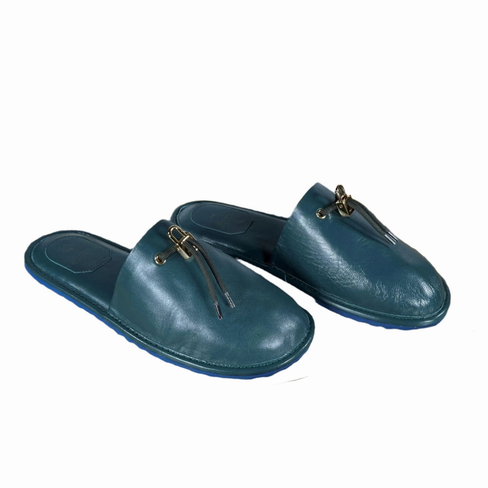 Non Skid Material For Slippers Buscemi Greenwich Petrol Leather Slippers