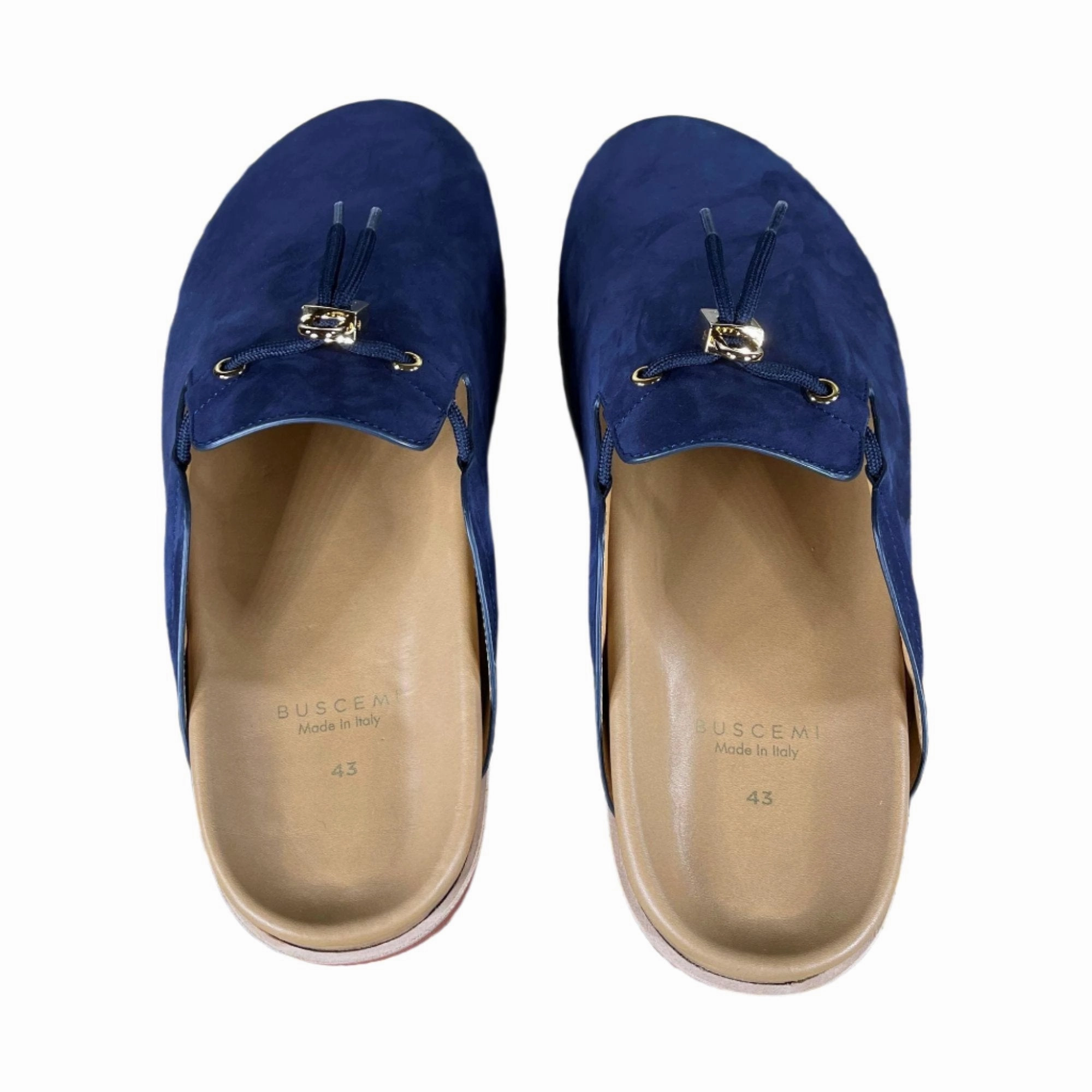 Buscemi Pietro Nubuk Navy Leather Slippers Fluffy House Slippers
