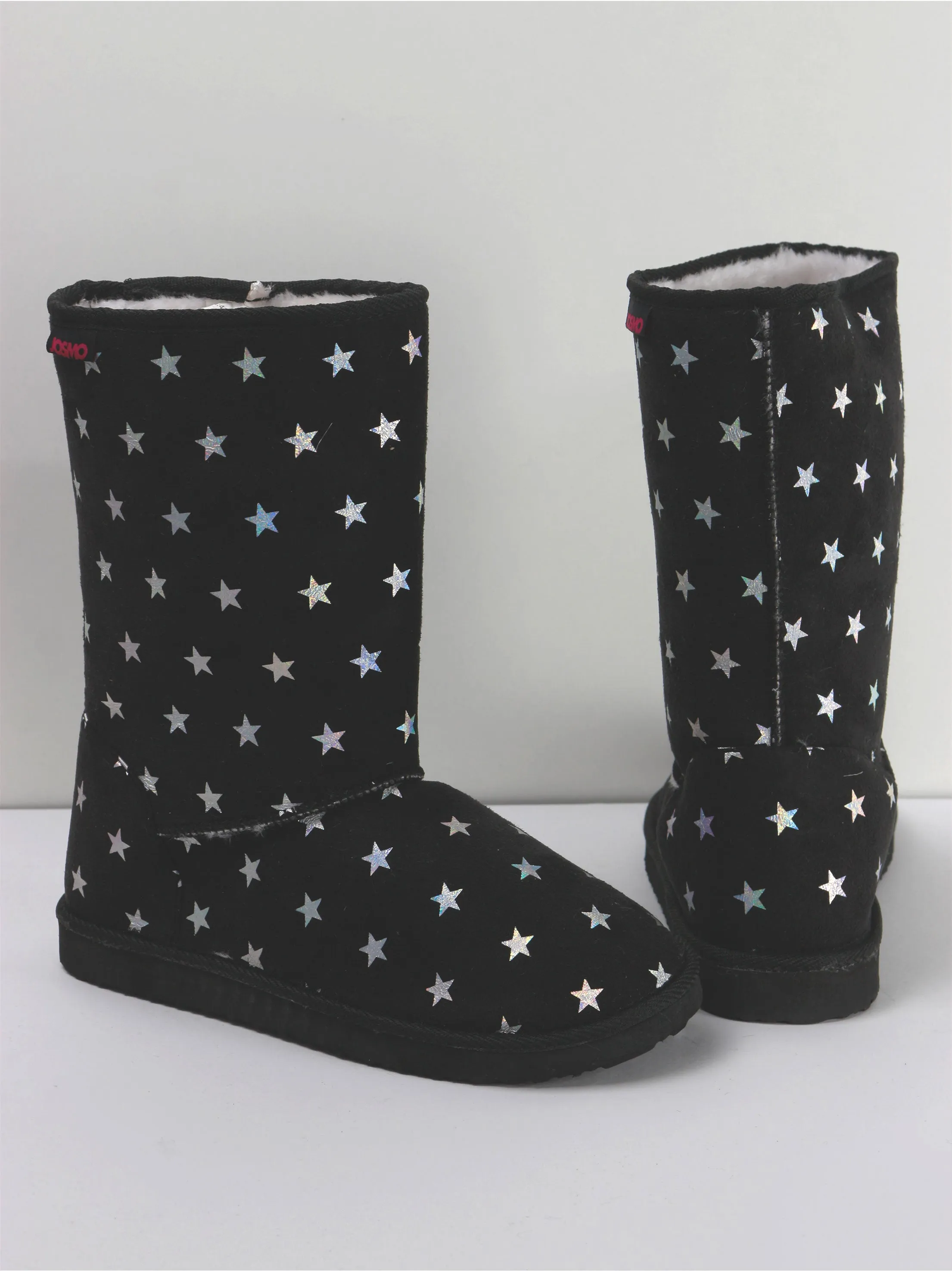 Women's Faux Stars Print Mid-Calf Ankle Boot,Black Camouflage Slides