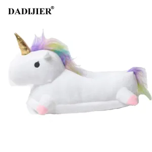 Gg Slippers DADIJIER NEW Slippers 2017 Winter lovely Home Slippers Cartoon Plush Chausson Licorne White Shoes Women Unicorn shoes ST219