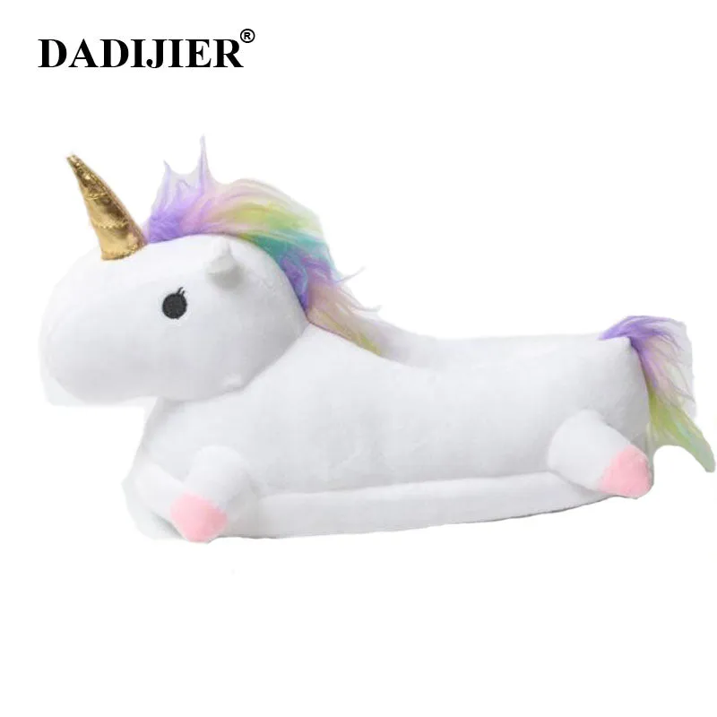 DADIJIER NEW Slippers 2017 Winter lovely Home Slippers Cartoon Plush Chausson Licorne White Shoes Women Unicorn shoes ST219 Slides