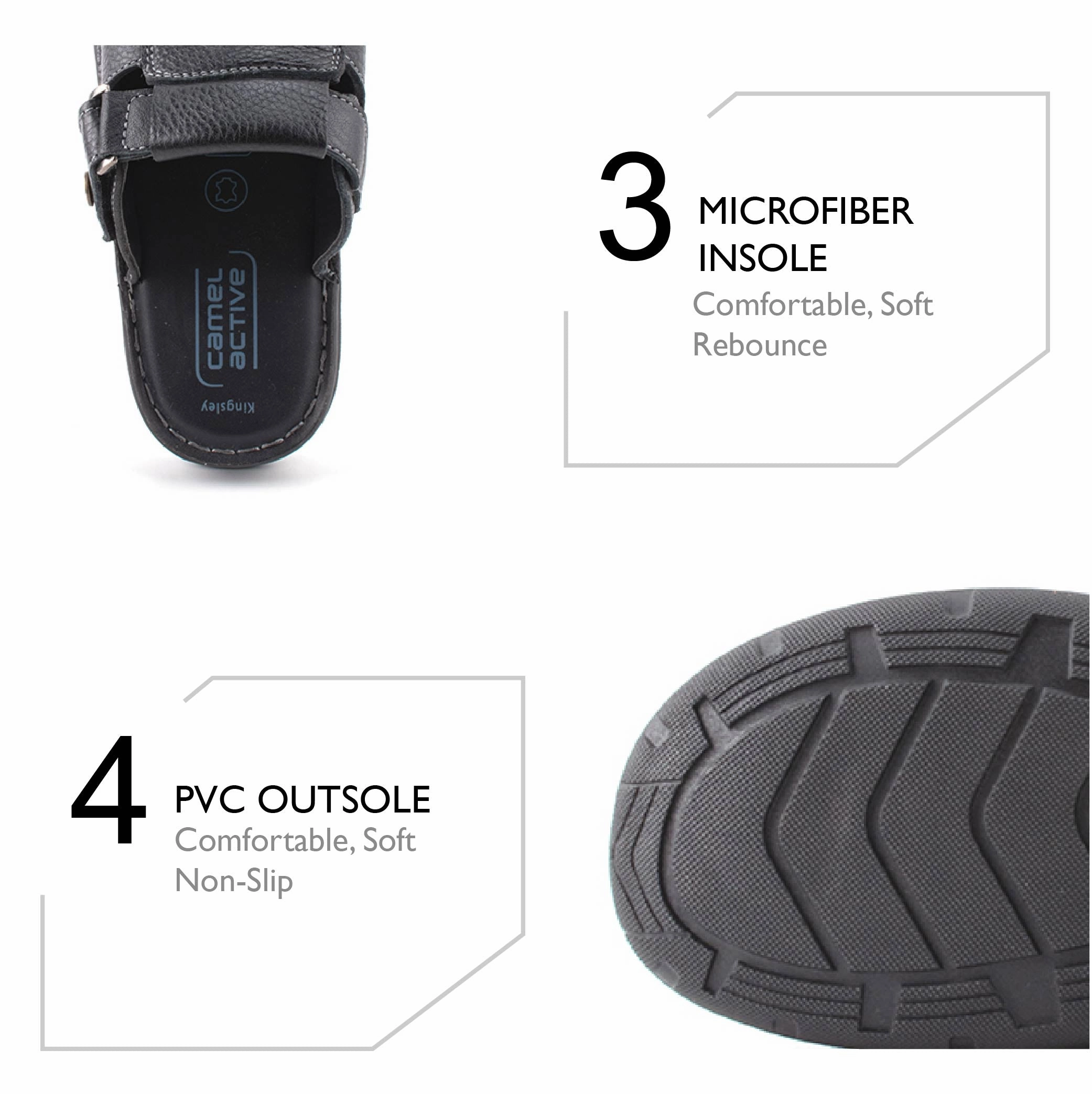 Kenneth Cole Sandals camel active Leather Covered Toe Slip On Sandals Men Black KINGLEY-892411-FF3SV-1