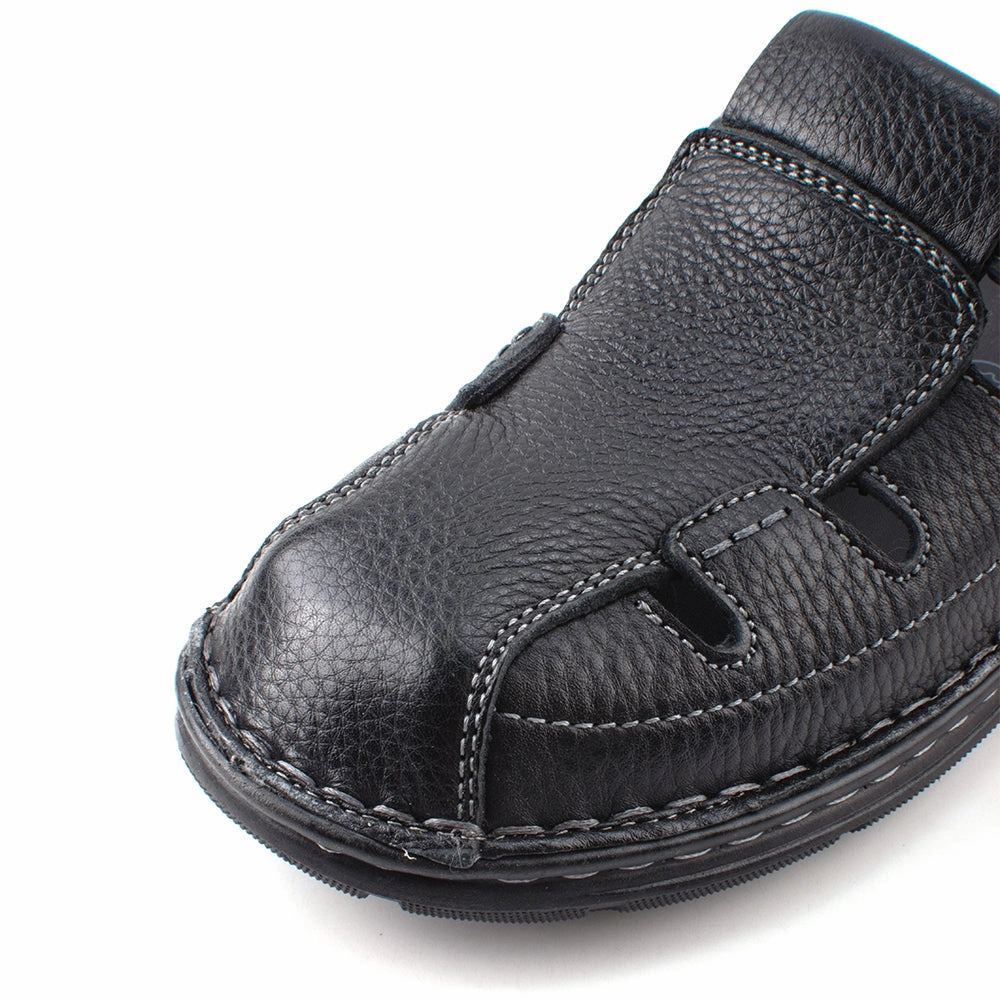 camel active Leather Covered Toe Slip On Sandals Men Black KINGLEY-892411-FF3SV-1 Fancy Flat Sandals