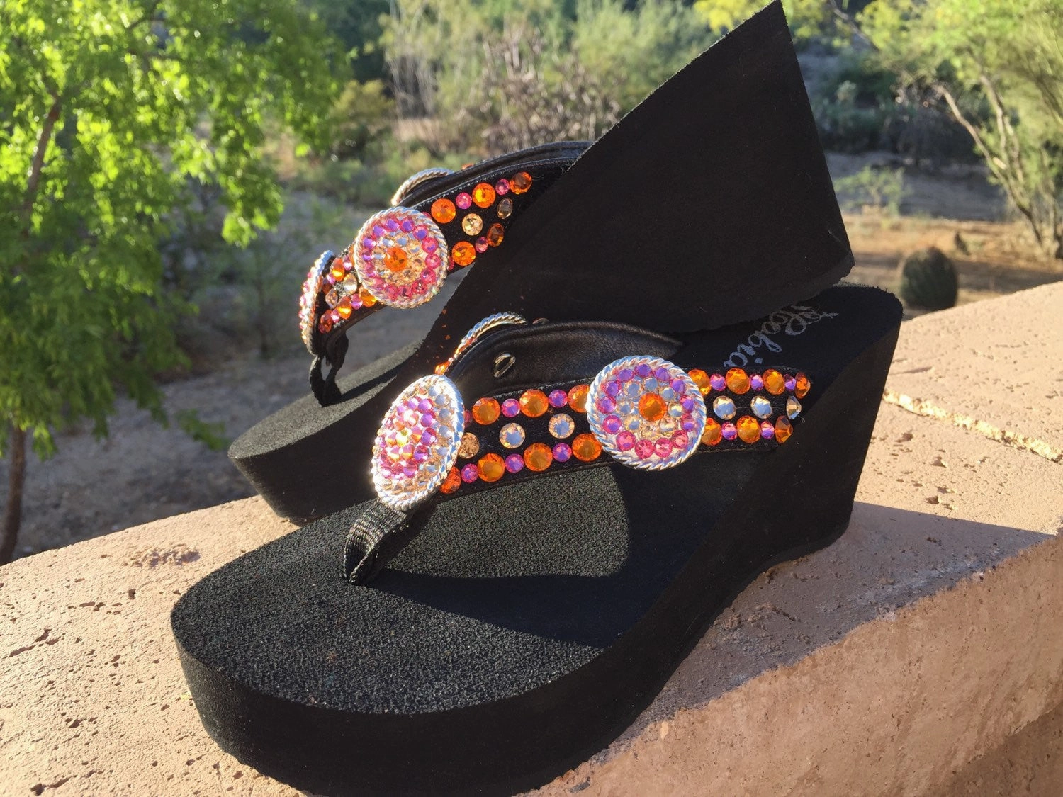 Angels In Flip Flops Orange Obsession Concho Diva's Swarovski Crystal Flip-flops by Sparkle Steps