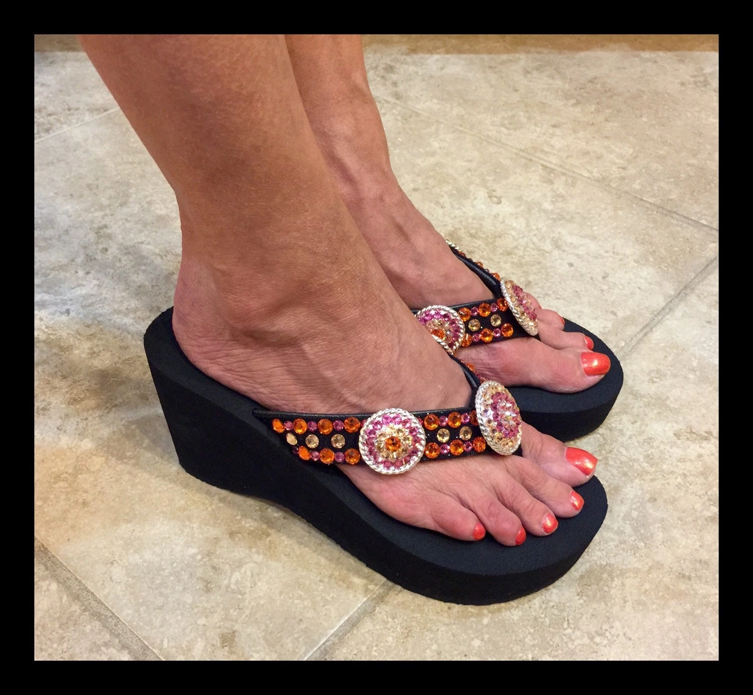 Orange Obsession Concho Diva's Swarovski Crystal Flip-flops by Sparkle Steps Flip Flops Diamond