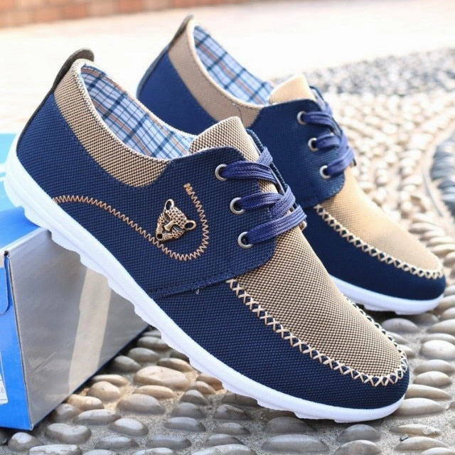 Casual Men Flats Lace Up Canvas Shoes For Men Flat Driving Shoes Good Gym Shoes