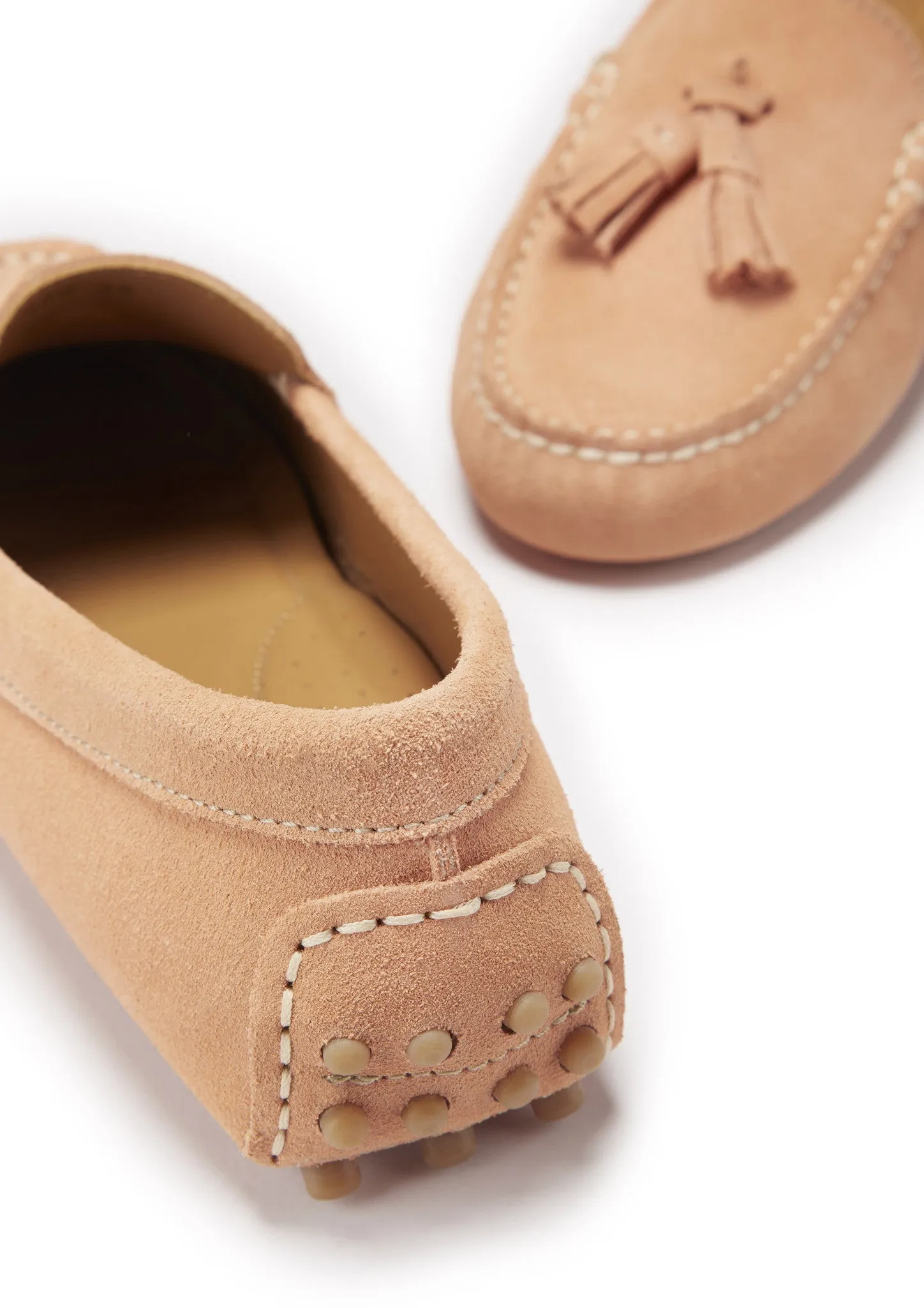 Women's Tasselled Driving Loafers, peach suede Blake Stitched Loafers