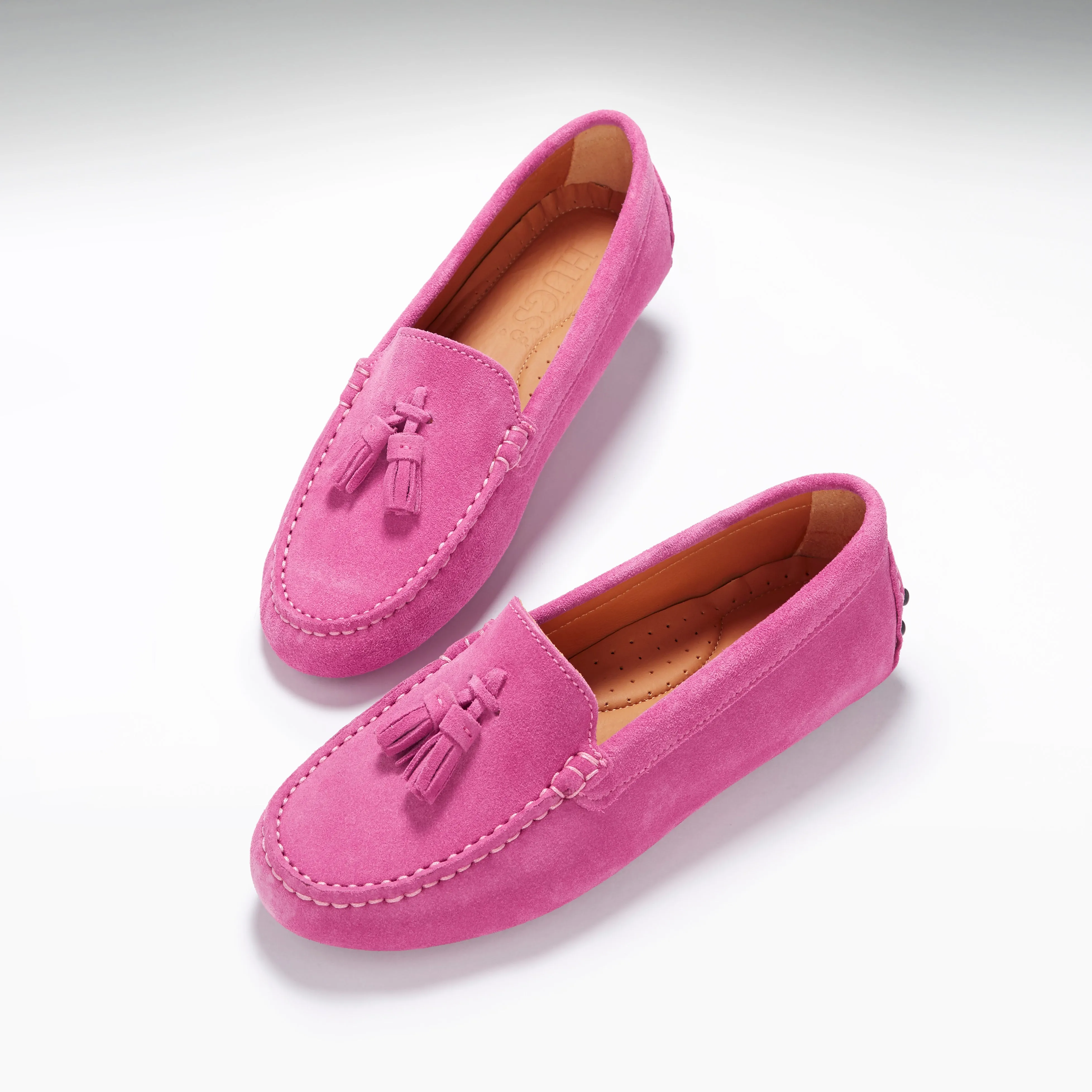 Women's Tasselled Driving Loafers, pink suede Ferragamo Driving Loafers