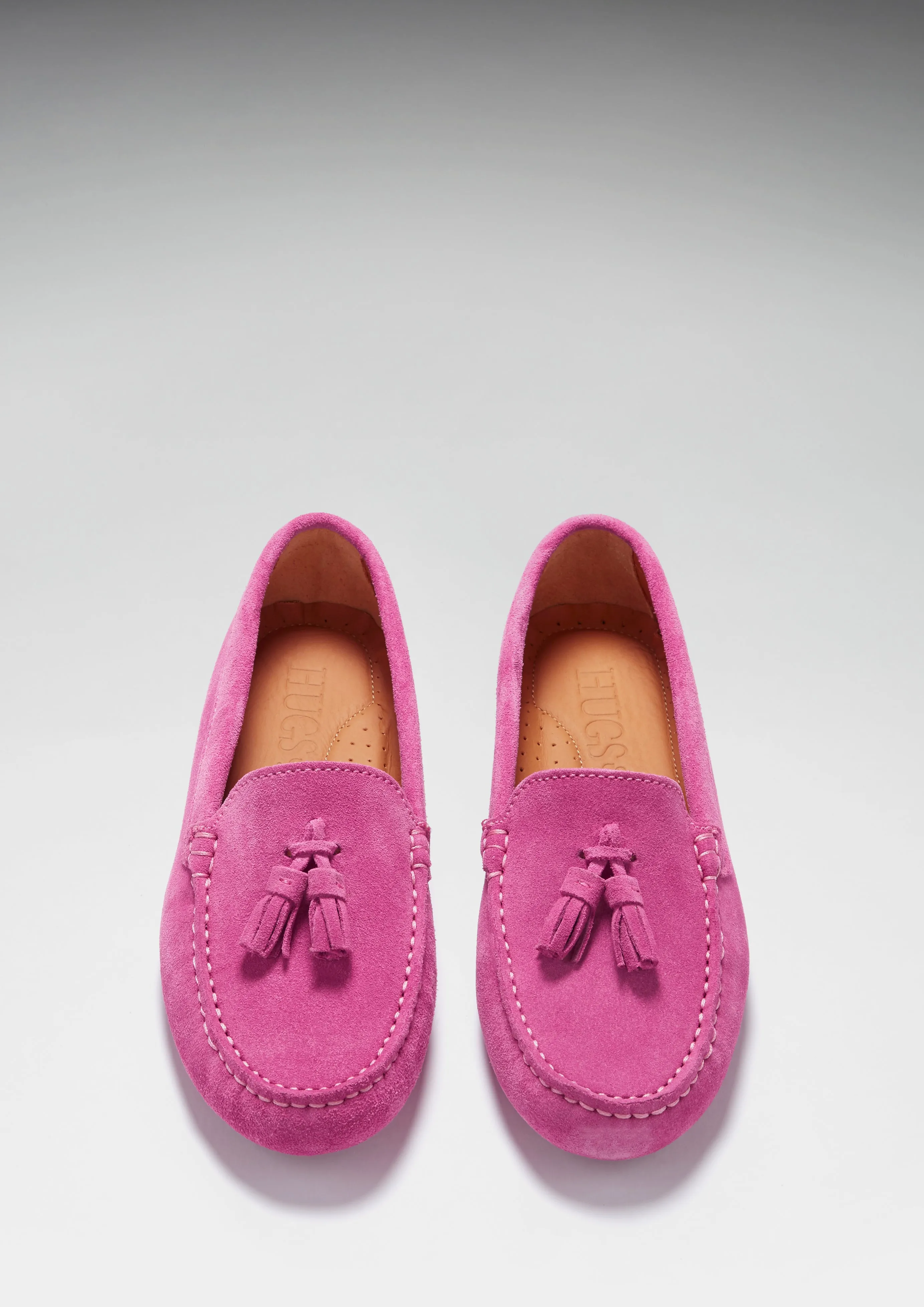 Women's Tasselled Driving Loafers, pink suede Rugged Loafers