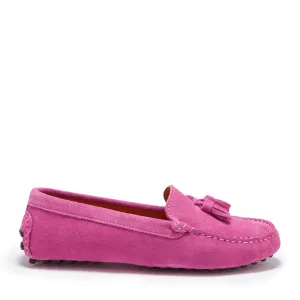 Women's Tasselled Driving Loafers, pink suede Golf Loafers