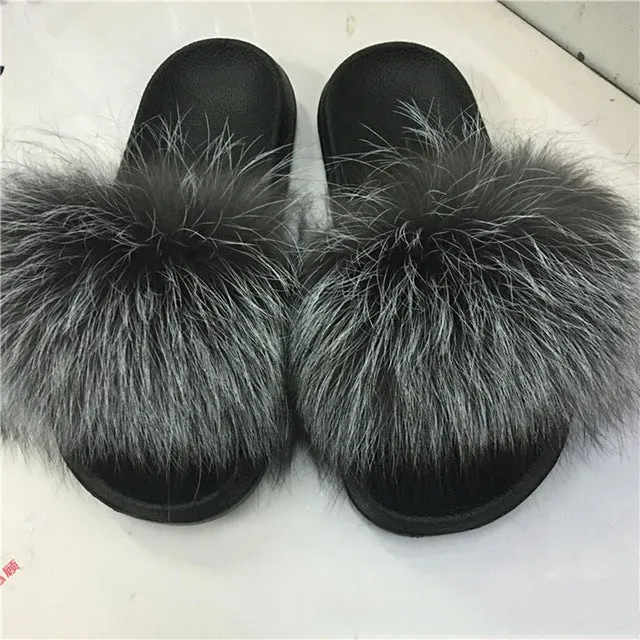 Pattern For Knit Slippers Coolsa Summer Women Fox Fur Slippers Real Fox hair Slides Female Furry Indoor Flip Flops Casual Beach Sandals Fluffy Plush Shoes