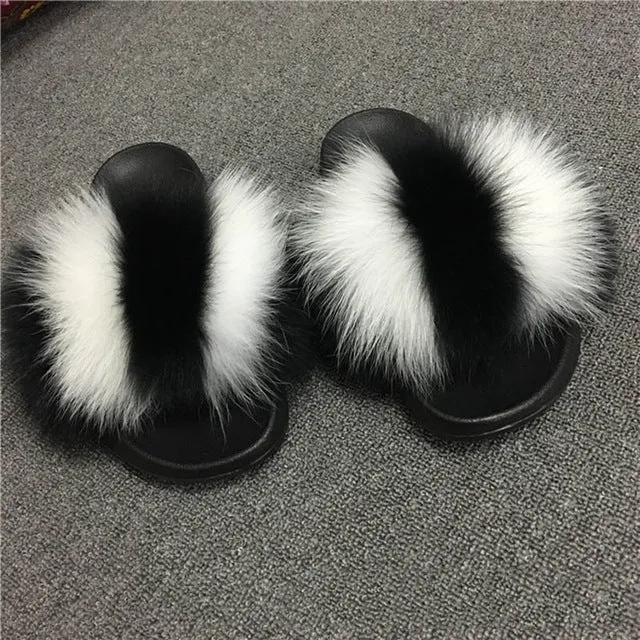 Boots Isotoner Slippers Coolsa Summer Women Fox Fur Slippers Real Fox hair Slides Female Furry Indoor Flip Flops Casual Beach Sandals Fluffy Plush Shoes
