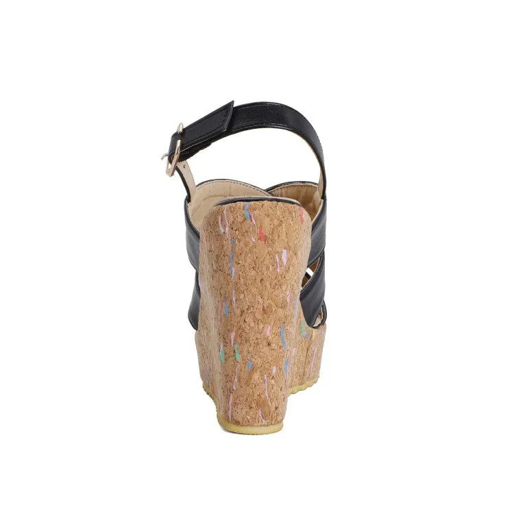 Women's Buckle Platform Wedges Sandals Tall Boot Slippers