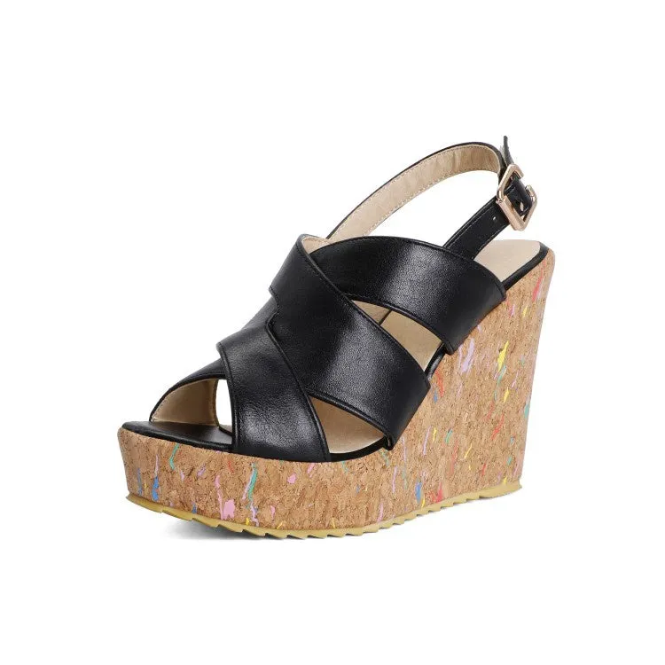 Women's Buckle Platform Wedges Sandals Slides Benassi