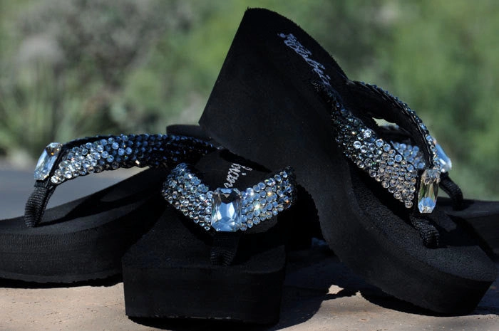 Clear to Black Ombre' Rockstar Swarovski Crystal Platform Flip-flops by Sparkle Steps Patrizia Flip Flops