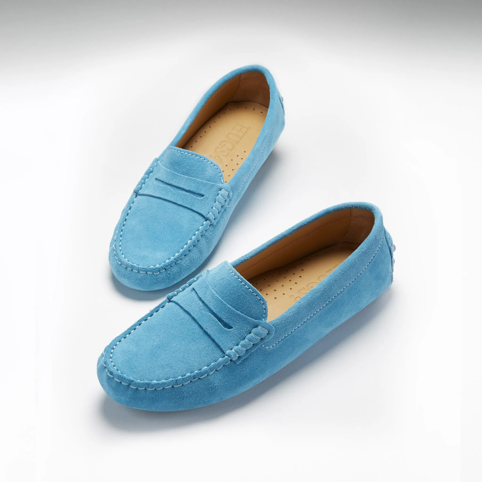 Women's Penny Driving Loafers, turquoise suede Gathered Leather Loafers