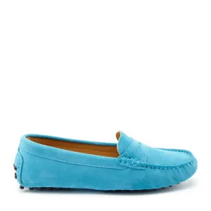 Women's Penny Driving Loafers, turquoise suede Loafers With Black Jeans