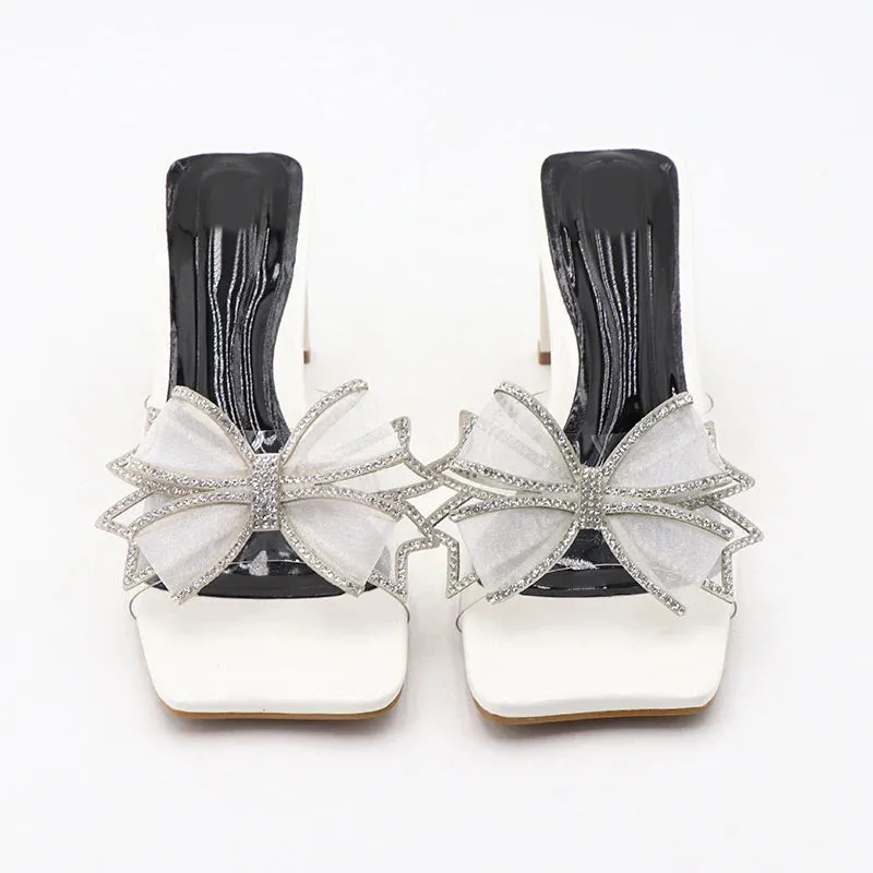 Liyke Transparent Hausschuhe Fr Frauen Grn Seltsame Niedrigen Platz Heels Maultiere Kristall Bowknot PVC Sommer Sandalen Schuhe Strand Dias Burberry Slippers