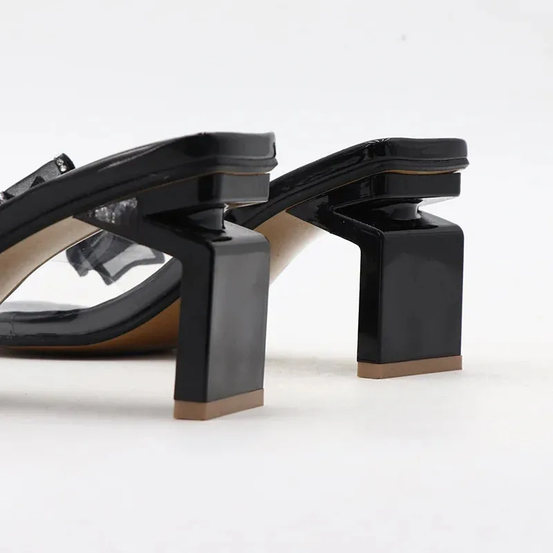 Liyke Transparent Hausschuhe Fr Frauen Grn Seltsame Niedrigen Platz Heels Maultiere Kristall Bowknot PVC Sommer Sandalen Schuhe Strand Dias Moogle Slitters Ffxiv