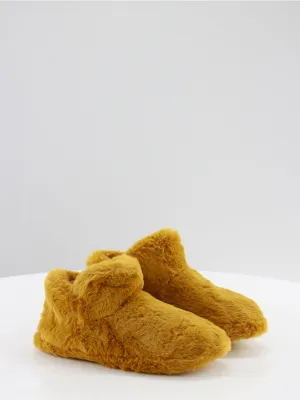 Women's Faux Fur Plain Slippers,Mustard Rondinaud Slippers