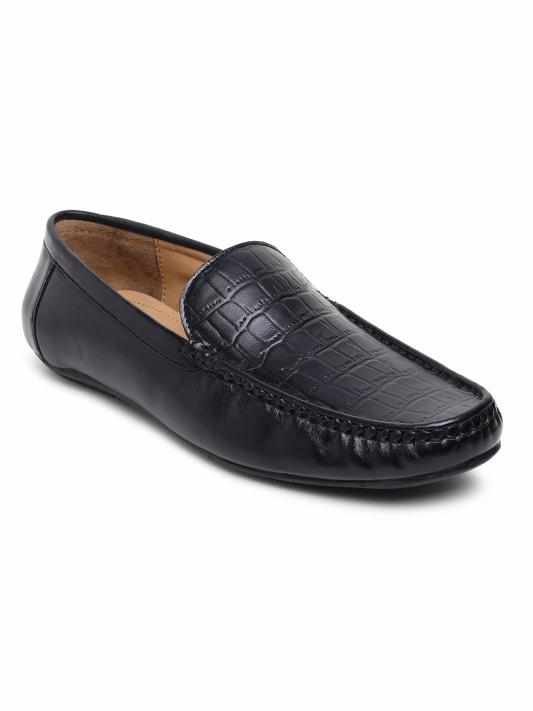 Wally Fleece Casual Shoe Men Texture Genuine Leather Black Loafers