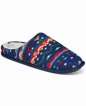 Aldi Slides Club Room Mens Holiday Slip On Slippers Navy Blue Red Size Small 6 to 7