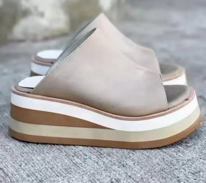 Hpuse Slippers Comemore-Women's Leather Platform Slippers Female Slides Sandals   S21398