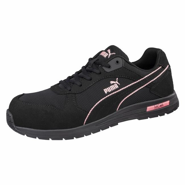 Asics Logo Shoes Puma Women's 643125  Frontside Black Pink Low Composite Safety Toe Metal Free Work Shoes