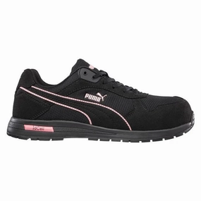 Puma Women's 643125  Frontside Black Pink Low Composite Safety Toe Metal Free Work Shoes Asics Running Shoes Ortholite