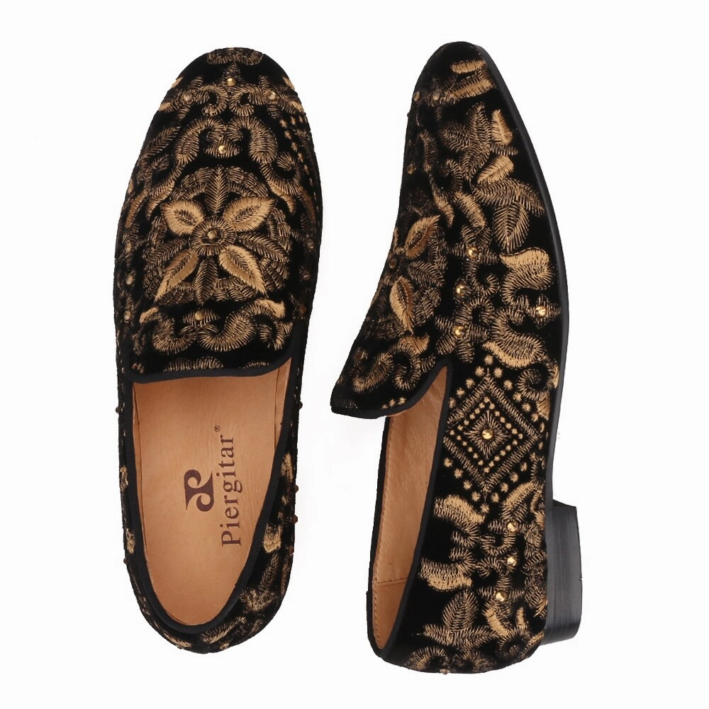 Handmade Men Loafers With Full Gold Embroidery Slip-on Fashion party and wedding men dress shoes smoking slippers Whale Slippers