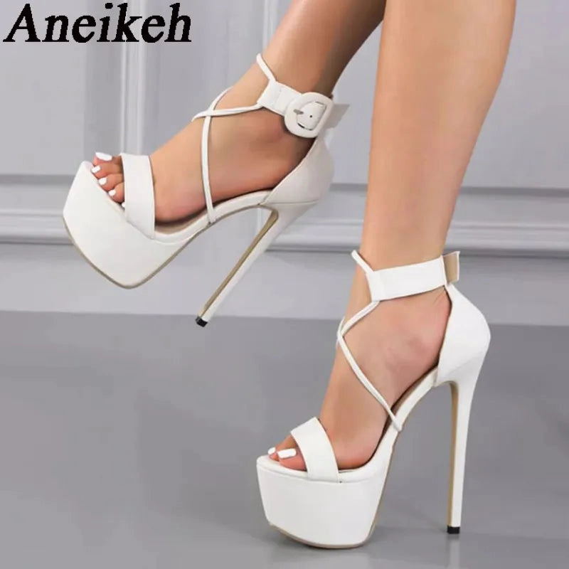 Sexy High Heel Open Toe Solid Ankle Buckle Strap Platform Sandal Non Open Toe Sandals