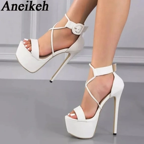 Platform Sandals High Sexy High Heel Open Toe Solid Ankle Buckle Strap Platform Sandal
