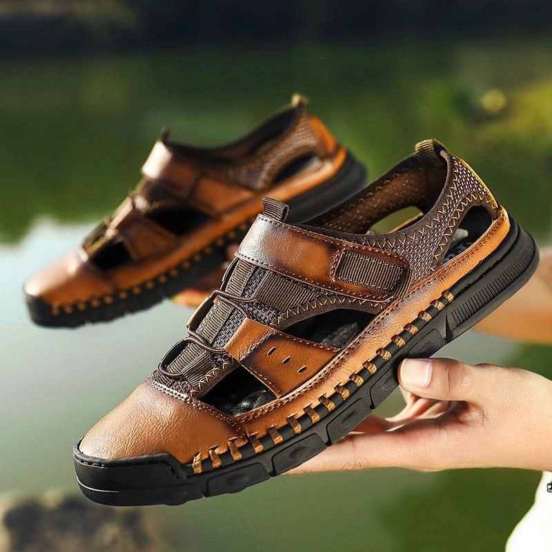 Fashion Genuine Leather Summer Beach Men's Sandals Best Shoes With Arch Support For Flat Feet