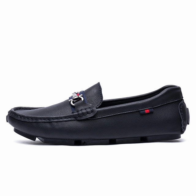 Hush Puppie Loafers ALCUBIEREE High Quality Genuine Leather Men Loafers Men's Slip On 3 Black Styles Driving Shoes Men Moccasin Gommino Boat Shoes