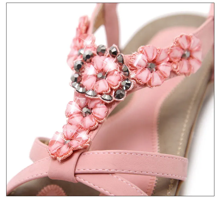 Women's Boho Casual Flat Ankle Elastic Flip Flop Sandals Wedge Strappy Sandals