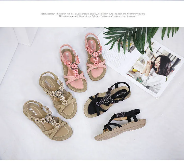 Sandals Elopement Packages Women's Boho Casual Flat Ankle Elastic Flip Flop Sandals