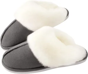 Clloe Slippers Women'S Slippers Fuzzy Warm Comfy Faux Fur Slip-On Fluffy Bedroom House Shoes Memory Foam Suede Cozy Plush Breathable Anti-Slip Indoor & Outdoor Winter