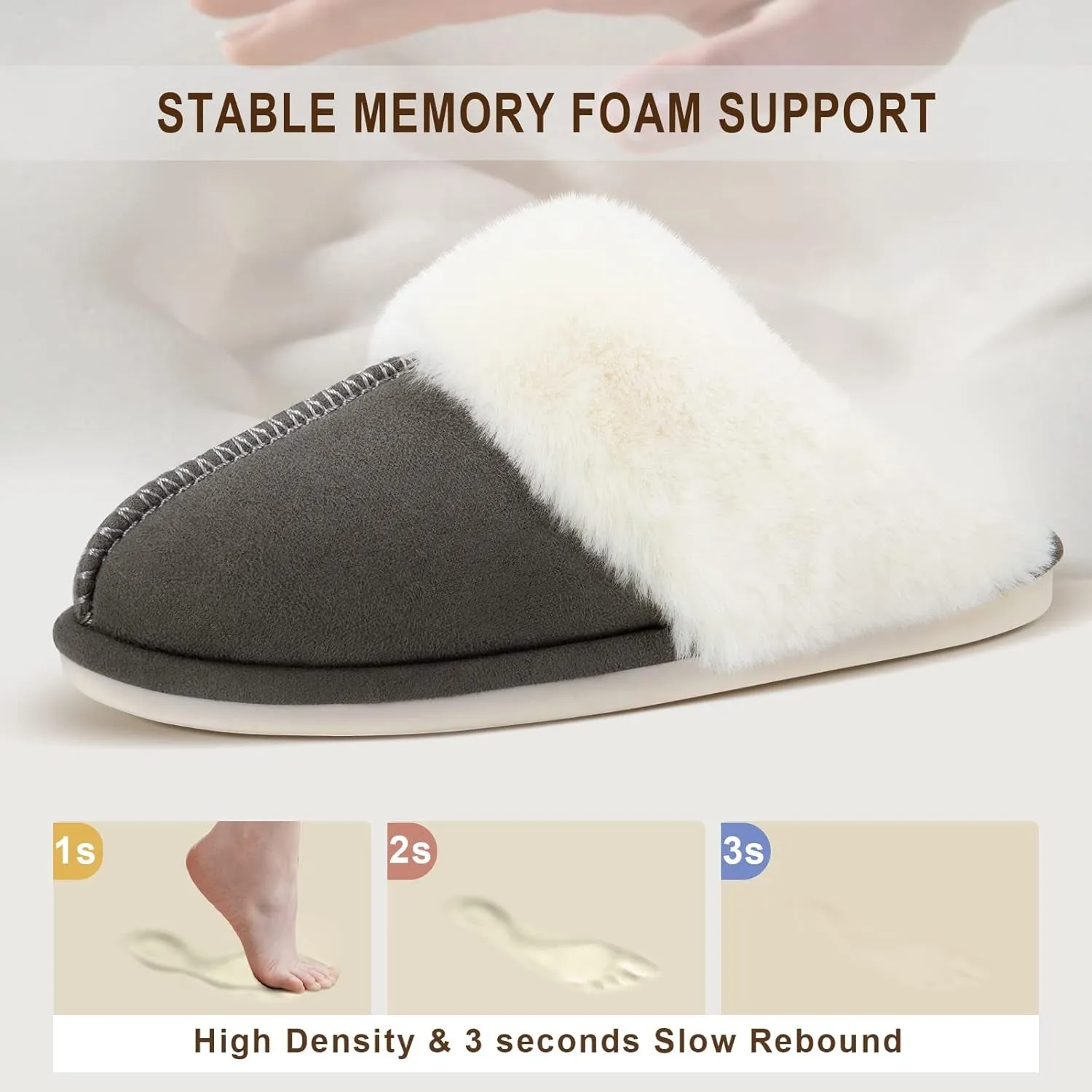 Women'S Slippers Fuzzy Warm Comfy Faux Fur Slip-On Fluffy Bedroom House Shoes Memory Foam Suede Cozy Plush Breathable Anti-Slip Indoor & Outdoor Winter Platform.slippers
