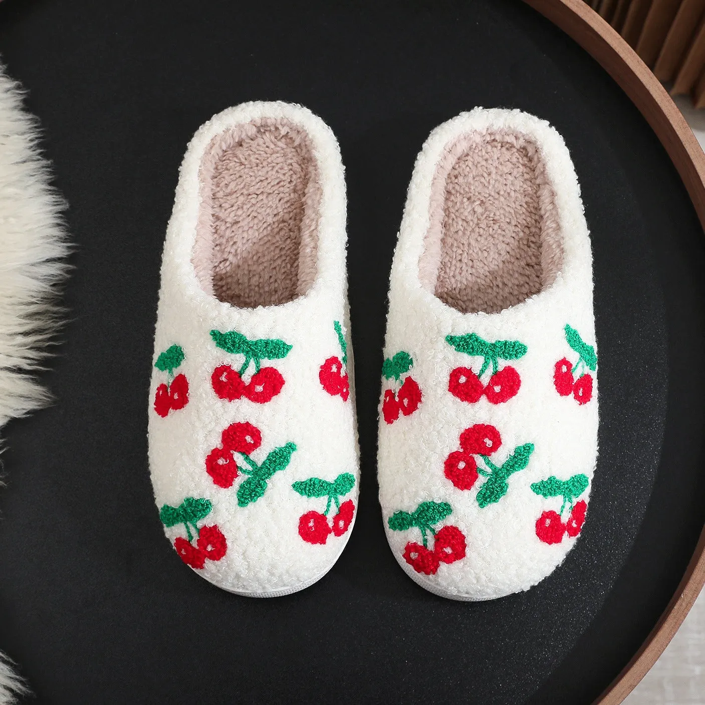 Countryside Fruit Pattern Fuzzy Slippers Slippers 90s
