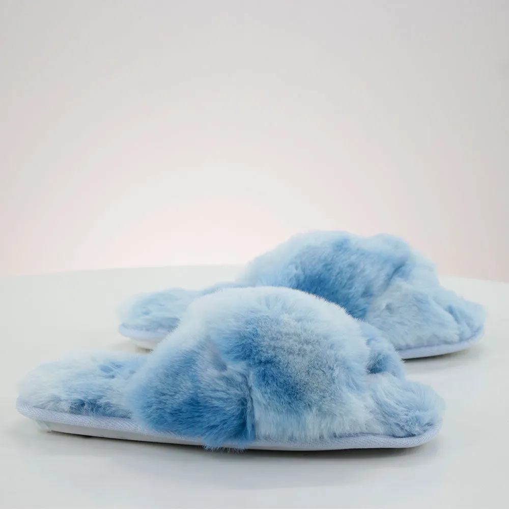 Women's Faux Fur Washed Slippers,Blue Dakota Slippers Sale