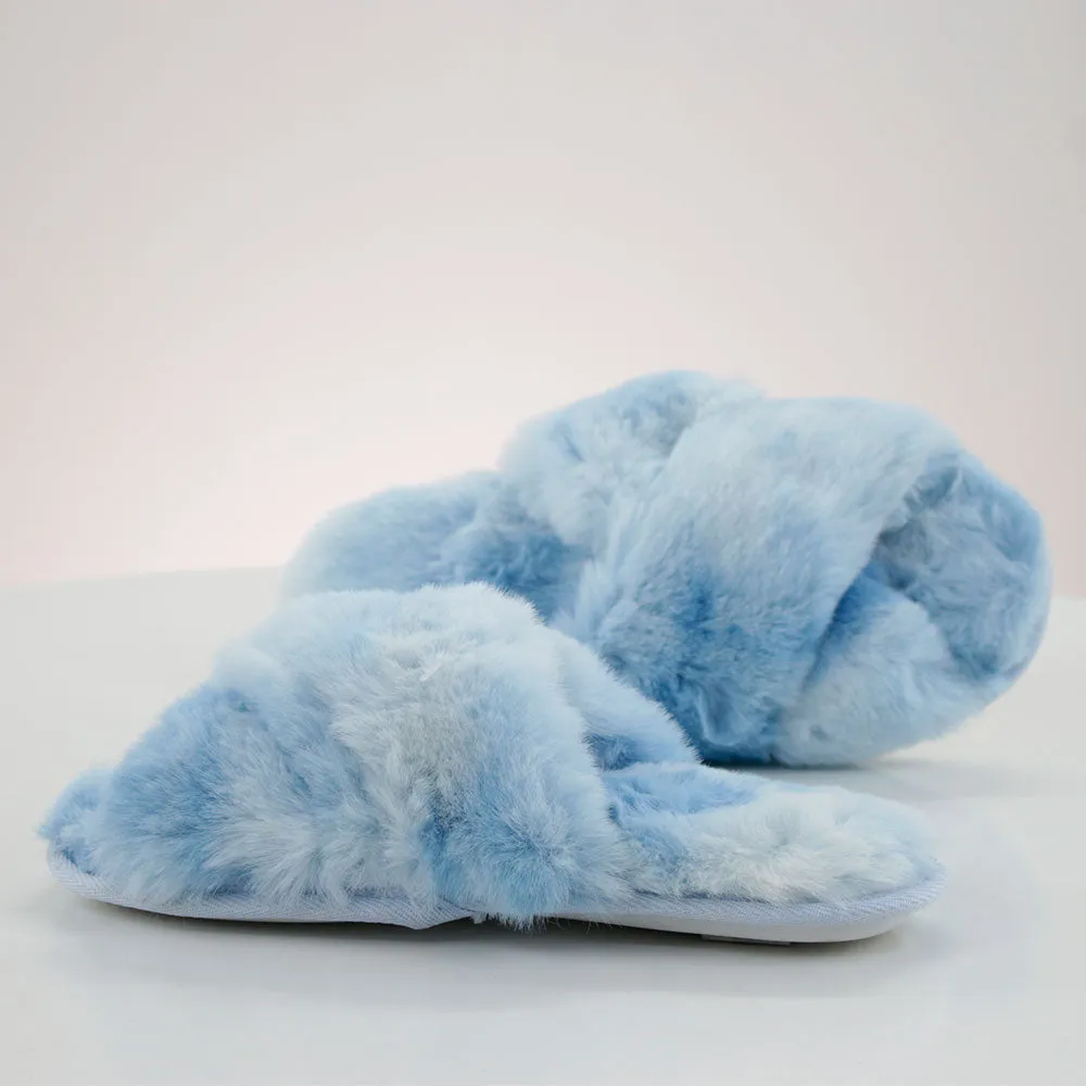 Women's Faux Fur Washed Slippers,Blue Toddler Squishmallow Slippers