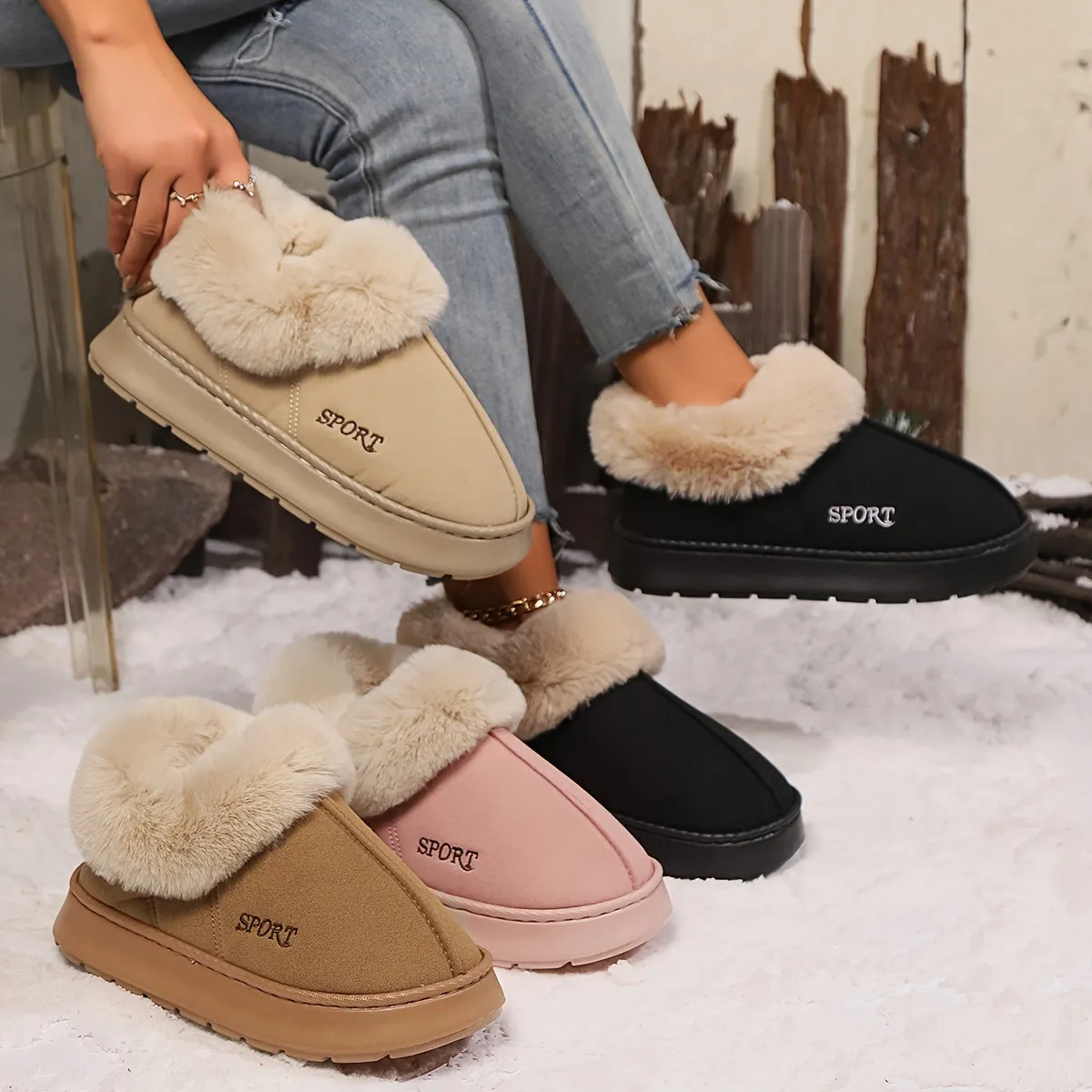 Cozy Plush Soft Slippers Shoes For Women Flat Mule Slides Comfortable