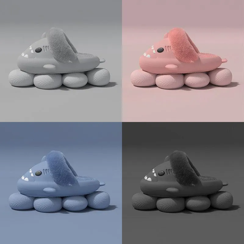 Women's Winter Shark Slippers - Detachable Warm Plush Slides Rubber