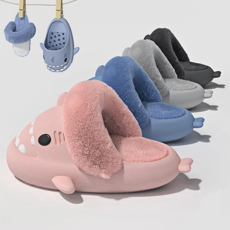 Women's Winter Shark Slippers - Detachable Warm Plush Knitting Patterns Slippers