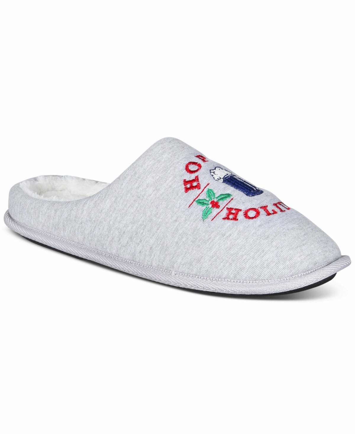 Club Room Mens Hoppy Holidays Slip On Slippers Light Grey Small 6 to 7 At Home Slippers